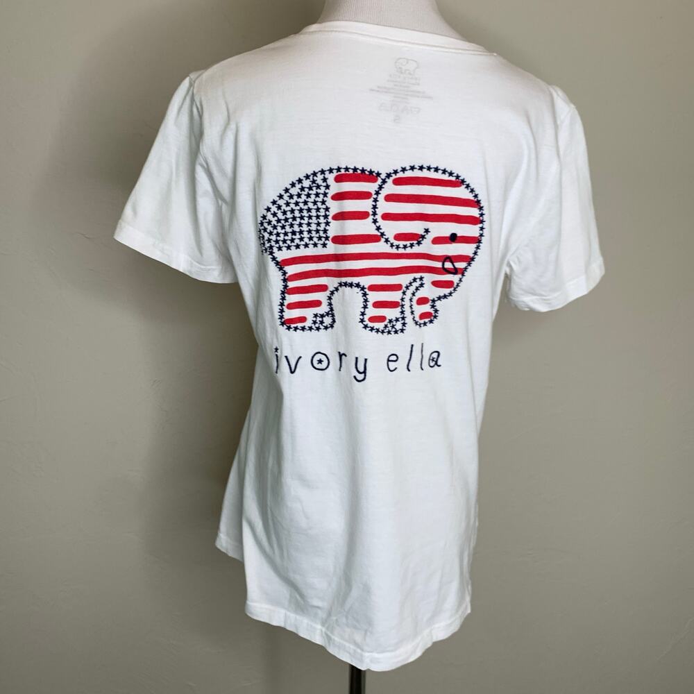 Ivory Ella Elephant RWB Flag pocket T shirt Small
